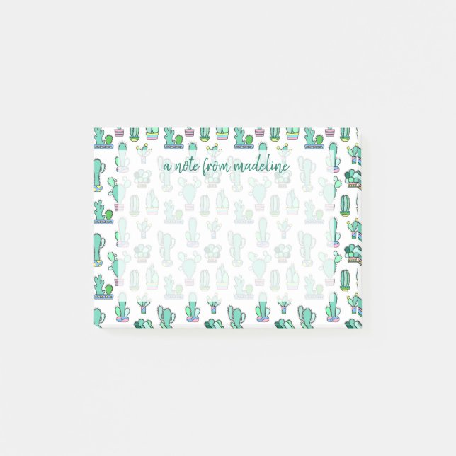 Grön kaktus för Mint & suckulent växtmönster Post-it Block (Framsida)