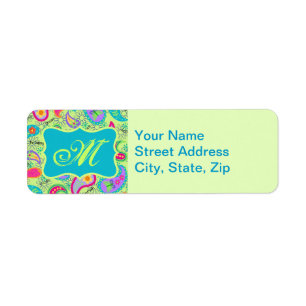 Grön kalcitat Modern Paisley Monogram Returadress Etikett