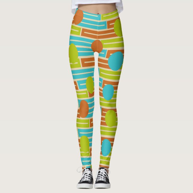 Grön kalk, kanel Brun, turkos-rektanglar Leggings (Framsida)