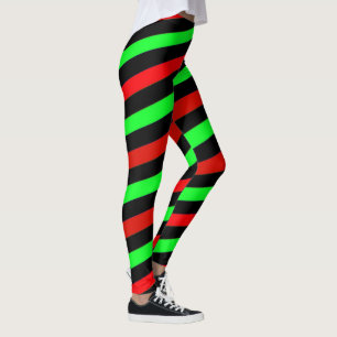 Grön kalk, svart och röd Rand Leggings