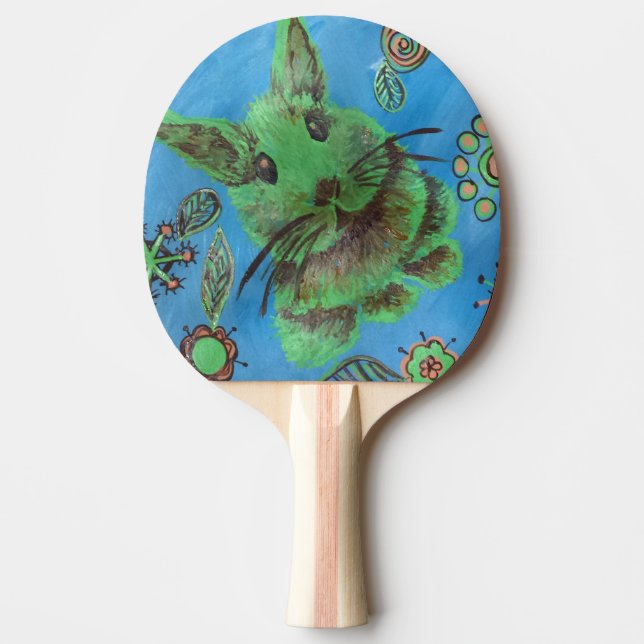 grön kanin på blåttbordtennisfladdermöss pingisracket (Framsidan)