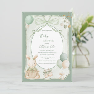 Grön kanin Vintage baby shower Inbjudningar