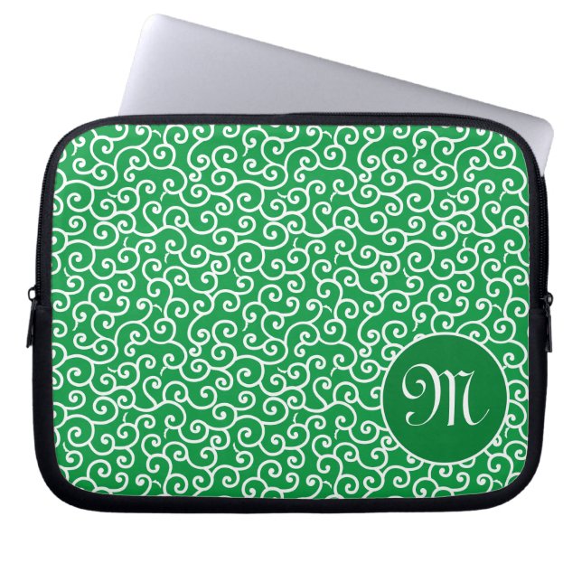 Grön Karakusa Arabesk Spiral Vinmönster Laptop Fodral (Framsidan)