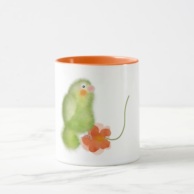 Grön kärleksfågel med blomkrus av ORDesigns. Mugg (Center)