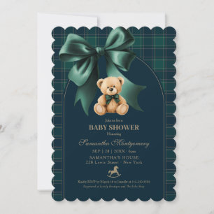 Grön Karoad Teddybjörn Pojke Babyshower Preppy Inbjudningar
