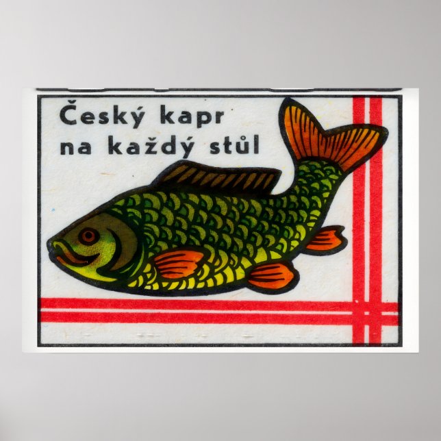 Grön karp fisk - Matchbox tryck - Tjeckisk väggkon (Framsidan)