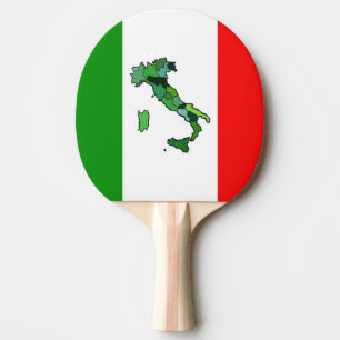 Grön karta av italien och den italienska flagga pingisracket