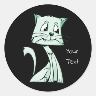 Grön Katt Klassisk Rund Klistermärke