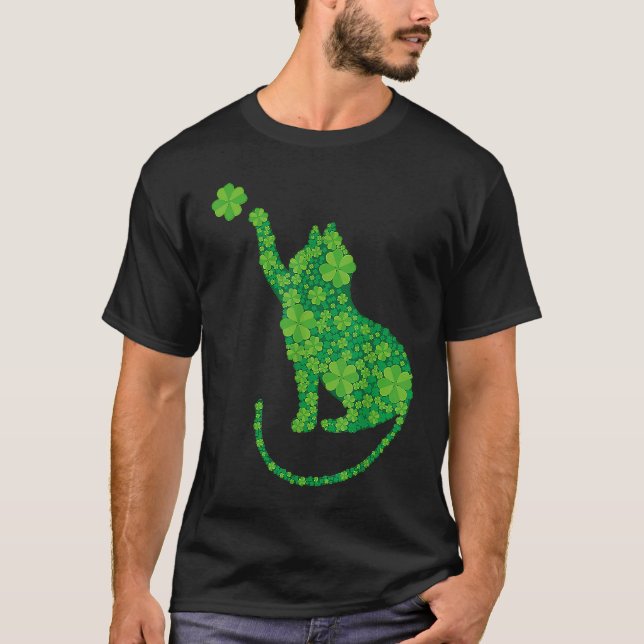 Grön katt Siluett Shamrocks St Patricks Day T Shirt (Framsida)