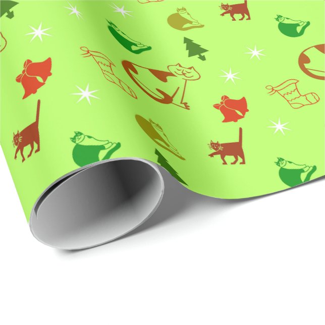 Grön kattälskare jul   presentpapper (Rullad Hörn)