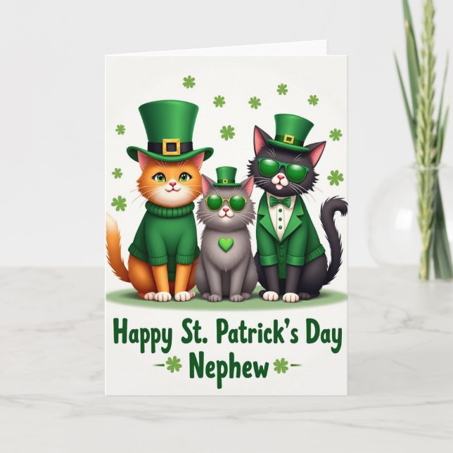 Grön kattmönster St Patricks-kort Kort (Framsida)