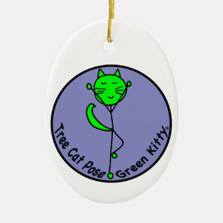 Grön kattungeYoga Julgransprydnad Keramik