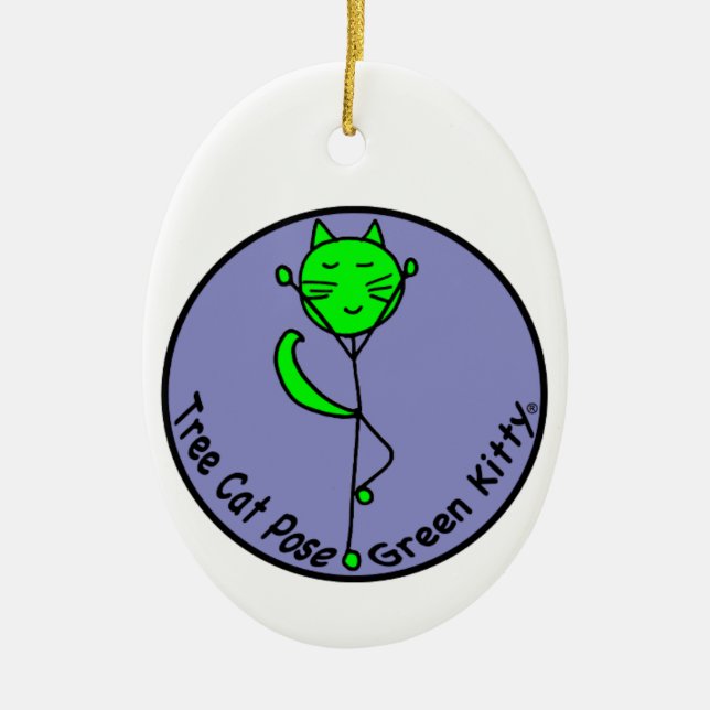 Grön kattungeYoga Julgransprydnad Keramik (Framsidan)