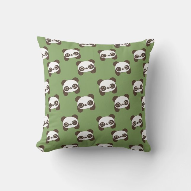 Grön Kawaii Pandadekorativ kudde (Framsida)