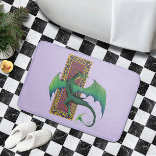 Grön keltisk drake lila fantasiflätning badrumsmatta