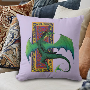 Grön keltisk drake lila fantasiflätning kudde