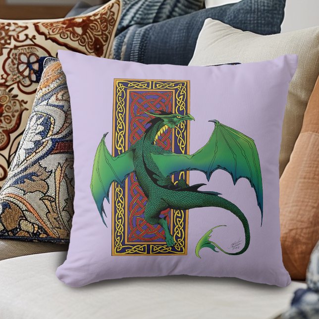 Grön keltisk drake lila fantasiflätning kudde (Skapare uppladdad)
