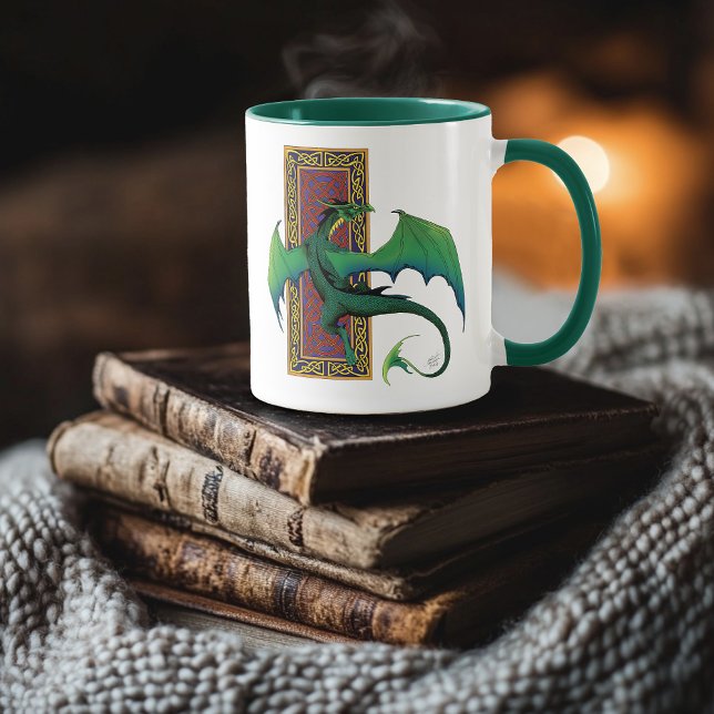 Grön keltisk drake lila fantasiflätning mugg (Skapare uppladdad)