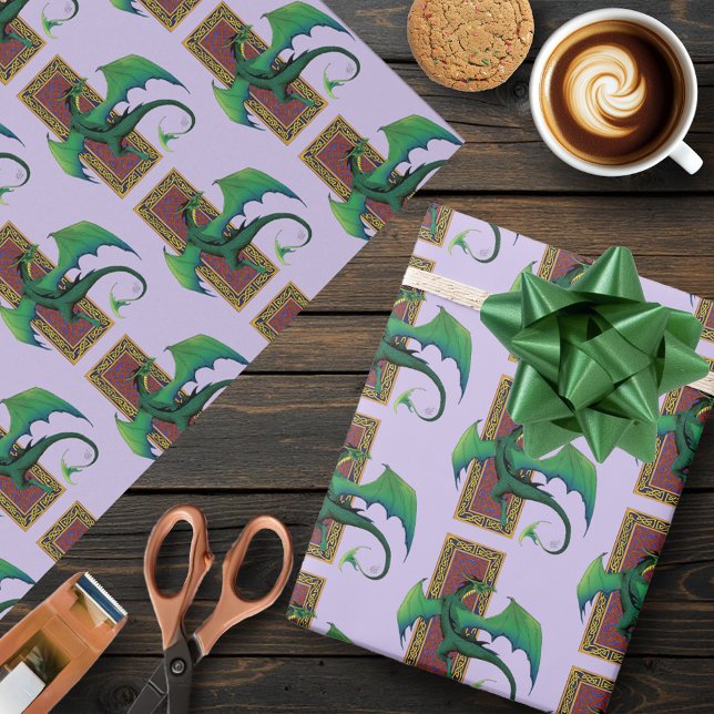 Grön keltisk drake lila fantasiflätning presentpapper (Skapare uppladdad)