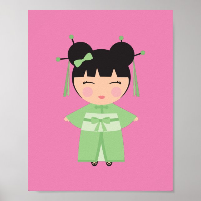 Grön kimono japansk docka   poster (Framsidan)