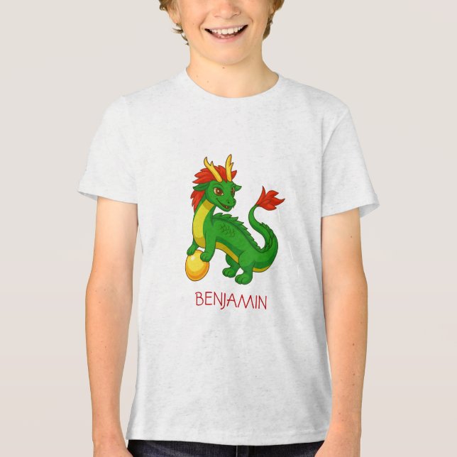 Grön kinesisk drak anpassat namn t shirt (Framsida)