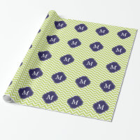 Grön Kiwi & Monogram för blåttsicksackmönster