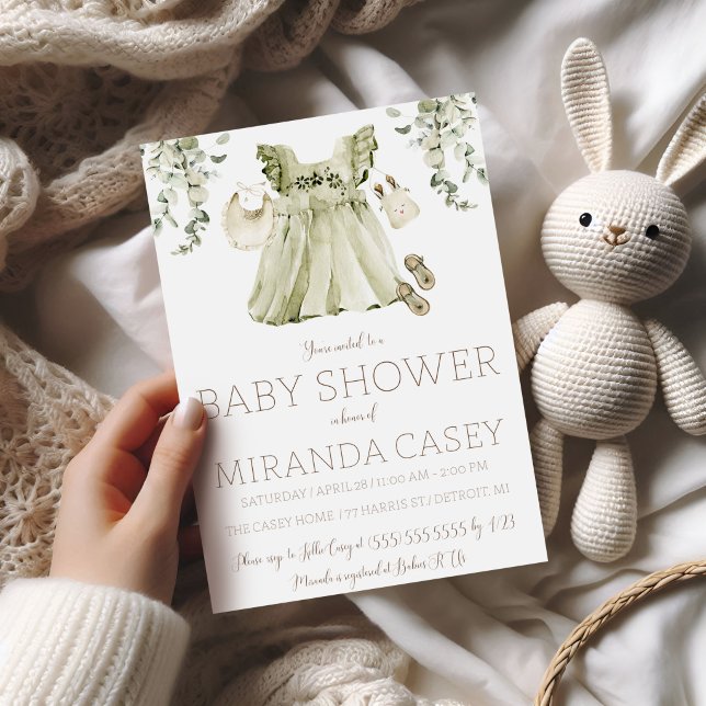 Grön Klänning Boho Baby Shower Inbjudningar (Skapare uppladdad)
