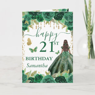 Grön Klänning Mörk Hy Prinsessa Födelsedag Kort