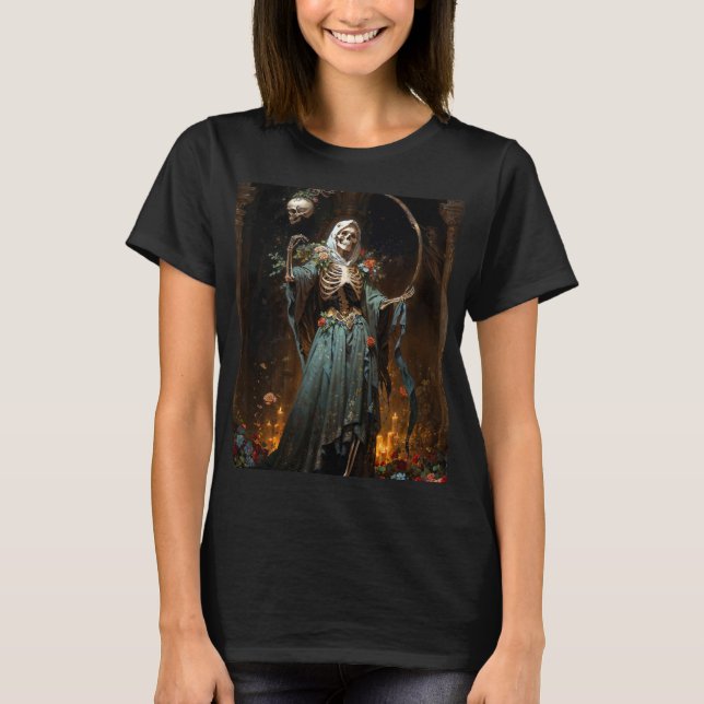 Grön klänning Santa Muerte T Shirt (Framsida)