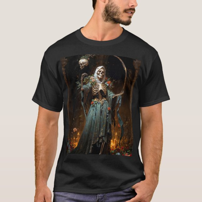 Grön klänning Santa Muerte T Shirt (Framsida)