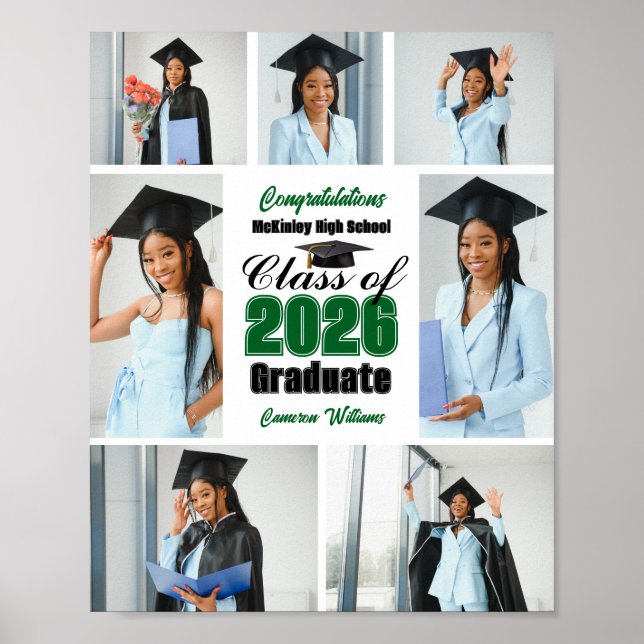 Grön Klass 2026 Examen Fest Fotocollage Poster (Framsidan)