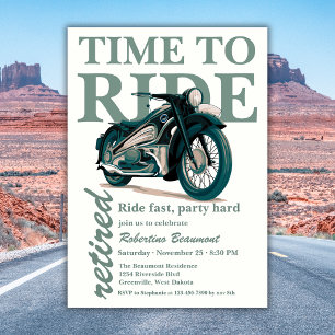 Grön klassisk motorcykelresa snabb pensionärsfest inbjudningar