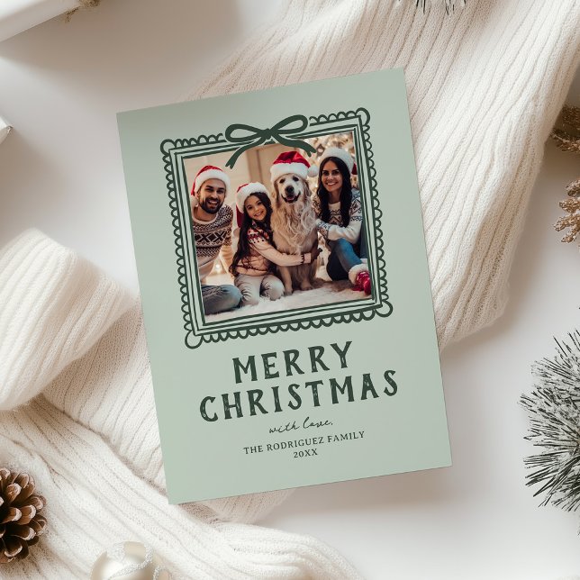 Grön Klotter Fotoram Jul Julkort (Skapare uppladdad)