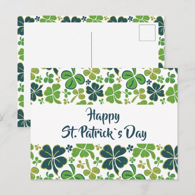 Grön Klöver Shamrock Mönster St. Patrick's Day Vykort (Fram/baksida)