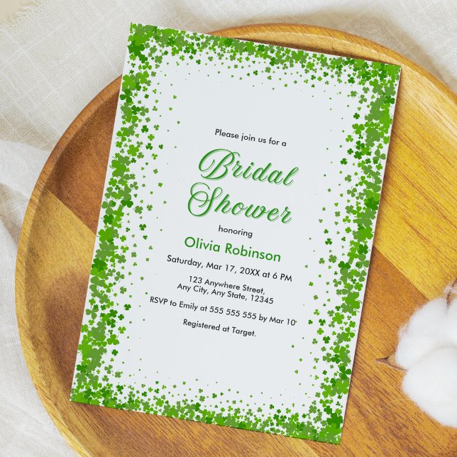 Grön klöver St Patrick's Day irländsk bröllopsfest Inbjudningar (Green Clover St Patrick's Day Irish Bridal Shower Invitation  )