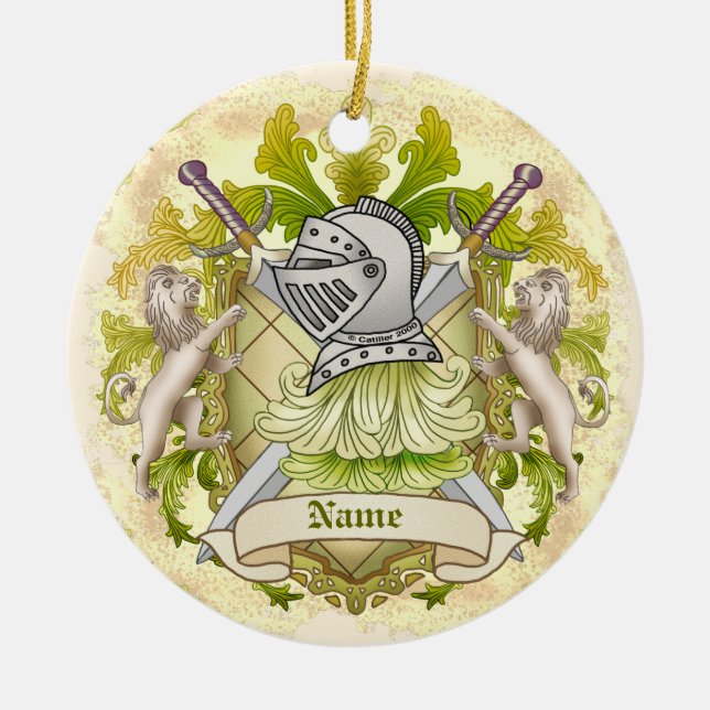 Grön Knight Familjevapen Efternamn Julgransprydnad Keramik (Framsidan)
