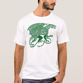 Grön Knotwork drake på vit Tee