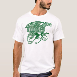 Grön Knotwork drake på vit Tee Shirt