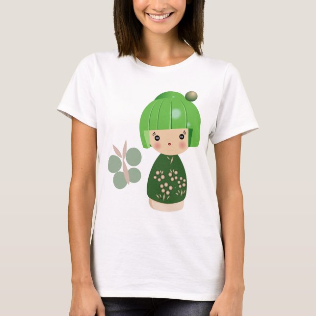 Grön Kokeshi Tripletspagetti fäster bästa Tee (Framsida)