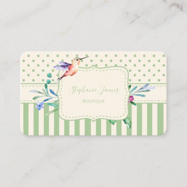 Grön Kolibri Boutique Blommig Visitkort (Framsida)