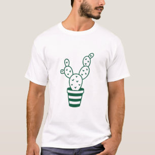 Grön Konturerad Kaktus Grafisk Vit T Shirt