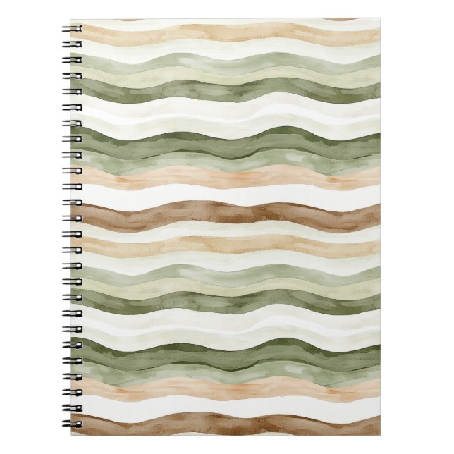 Grön Kräm Beige Brun Ränder Anteckningsbok (Framsidan)