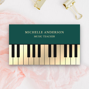 Grön Kräm Guld Pianotangentbord Lärare Pianist Visitkort