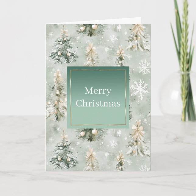 Grön Kräm Mint Julgranar & Snöflingor Kort (Framsida)