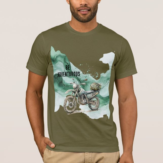 Grön krämfärgad motorcykeläventyr t shirt (Framsida)