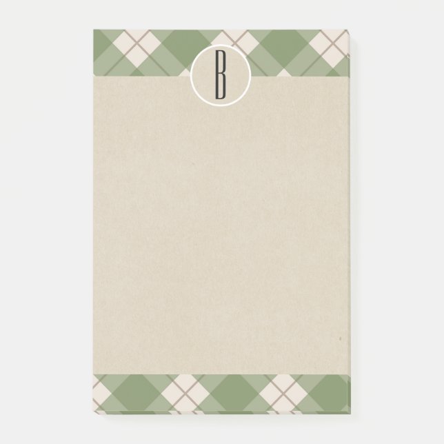 Grön krämruta Kraft Rustic Monogram Initial Post-it Block (Framsida)