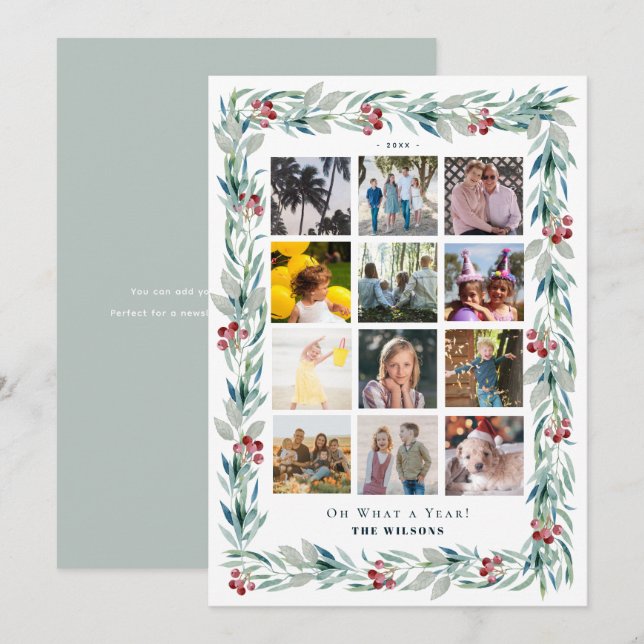 Grön krans - Året i backspegeln 12 bilder Julkort (Fram/baksida)