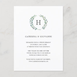 Grön krans Elegant Monogram Elopement Bröllop Meddelande Vykort
