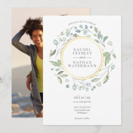 Grön krans Guld Geometrisk Foto Bröllop Inbjudningar