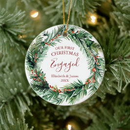 Grön krans Julen vår första jul Förlovade Julgransprydnad Keramik